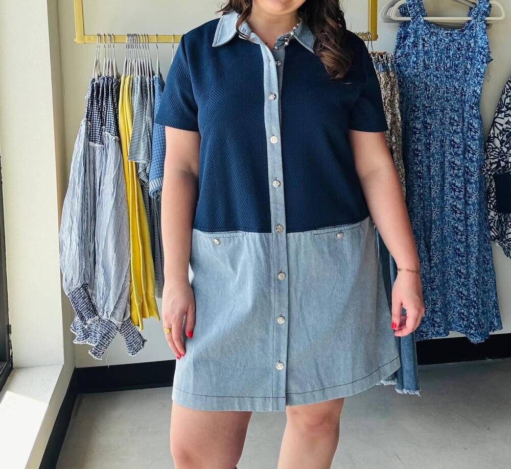 NEW ENTRO women's block dress in navy denim
